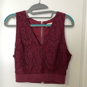 Burgundy Lace Crop Top